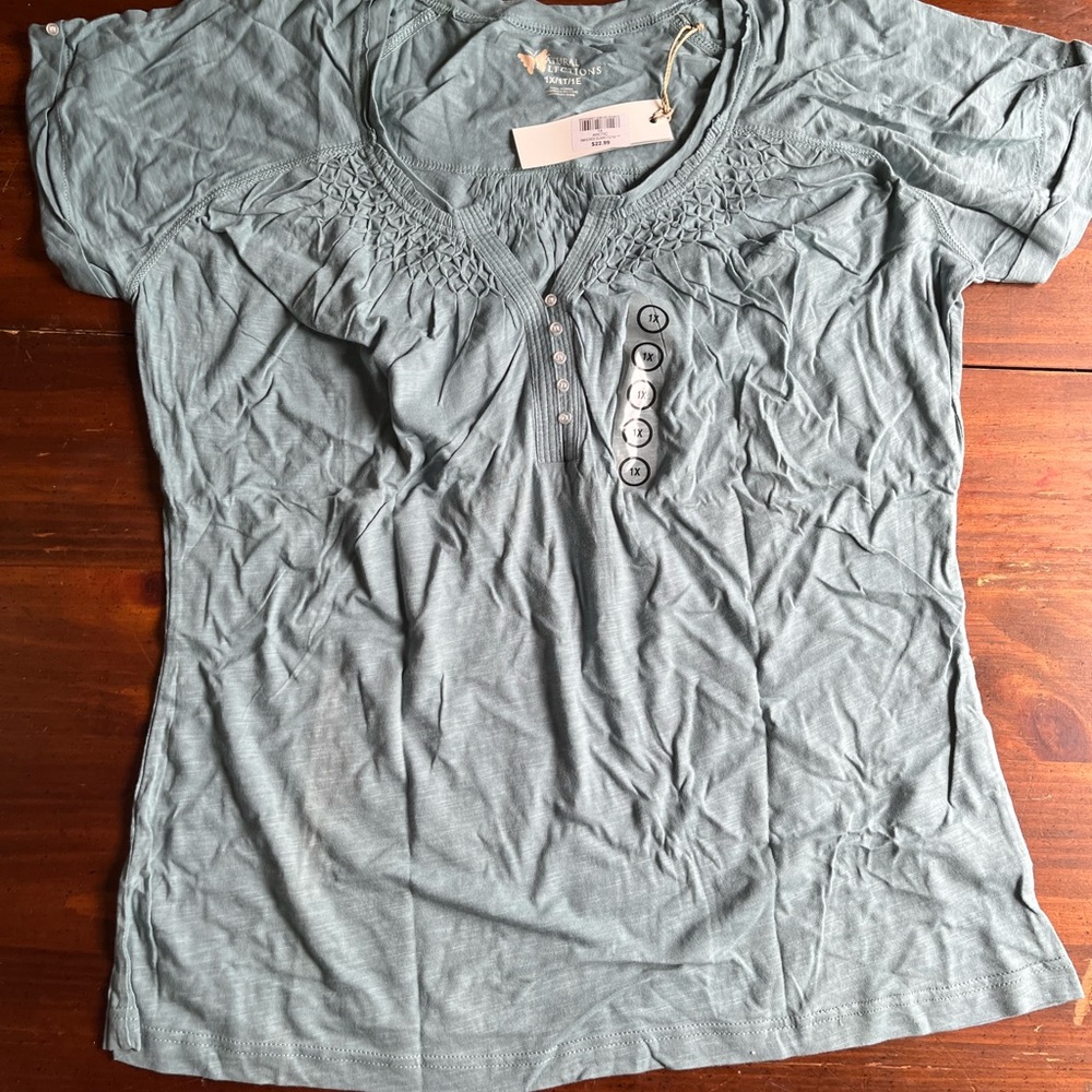 Natural Reflections Teal Button-Accent Blouse